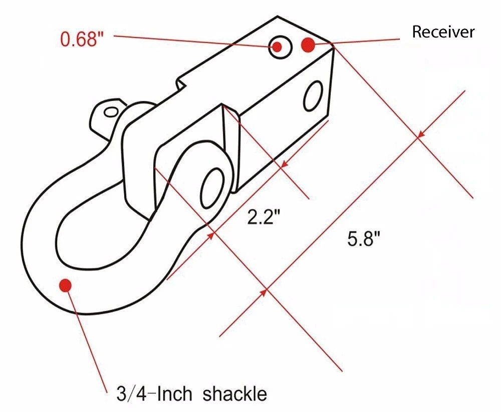 2inch Shackle Hitch Receiver Hitch with 3/4&quot; Bow Shackle for Recovery Gear